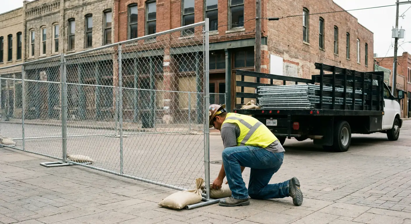 Temporary fence installation in South San Francisco urban environment