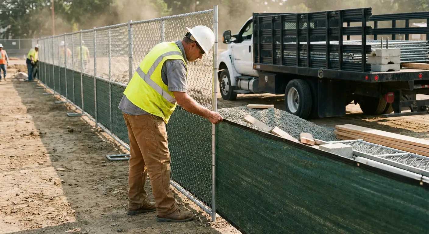 Privacy windscreen installation on construction fence in South San Francisco, CA