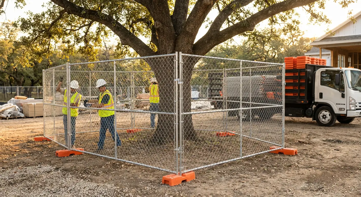 Tree protection zone fencing background in South San Francisco, CA