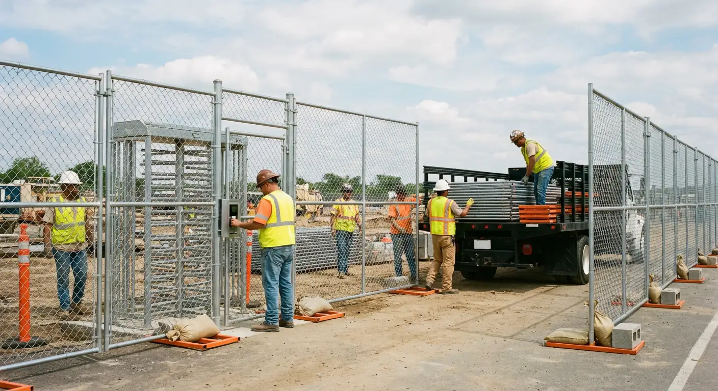 Secure construction site with temporary fencing in South San Francisco, CA