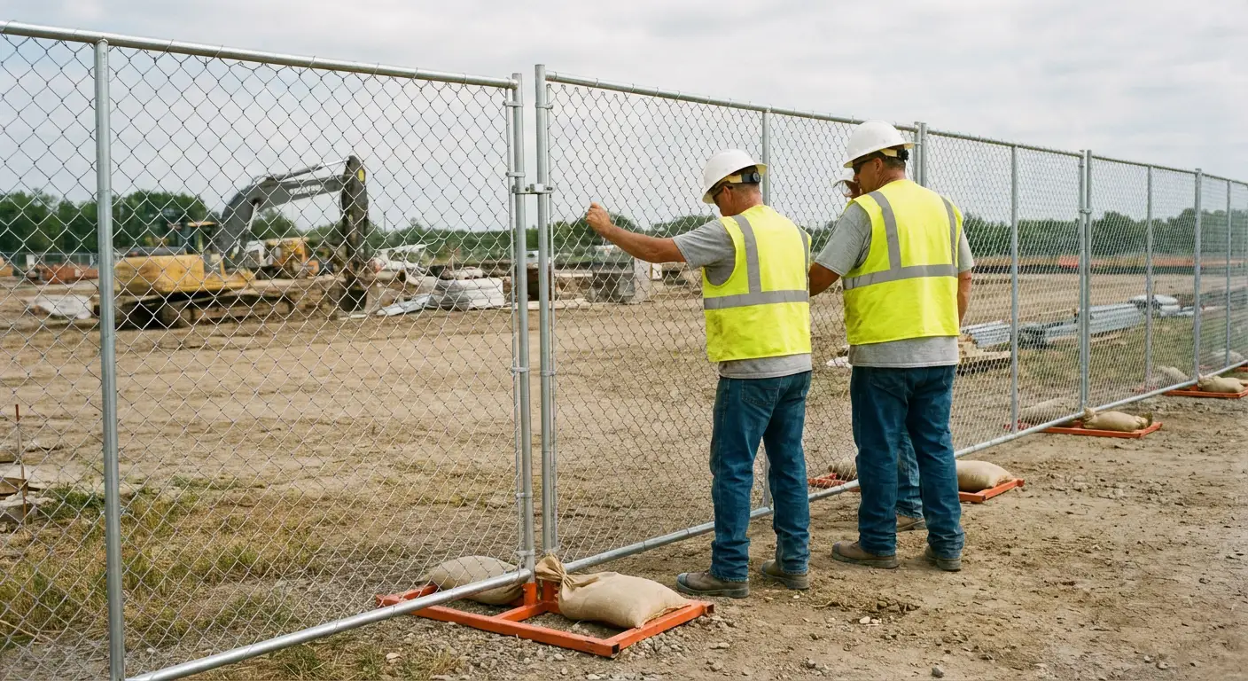 Construction site chain link panel installation in South San Francisco, CA